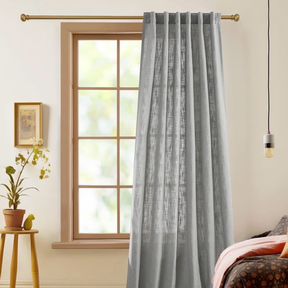 Mercer41 Sophisticated gray Curtains faux linen 4 Panels total 120 inch long - Picture 6 of 10